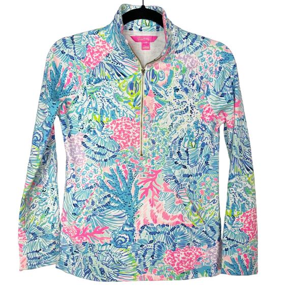 Lilly Pulitzer XXS Blue Green Pink Skipper Popover Bali Blue Sway This Way UPF50 - Picture 1 of 8
